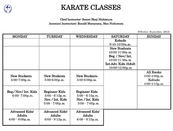 Karate-Schedule-September-2015 - USA Wado Ryu